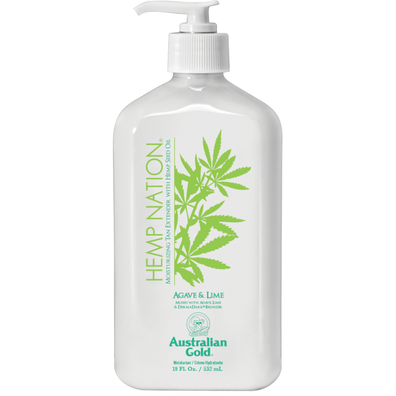Australian Gold Hemp Nation AGAVE & LIME 535ml, mitrinošs un iedegumu pastiprinošs ādas mitrinātājs ar DermaDark bronzeriem