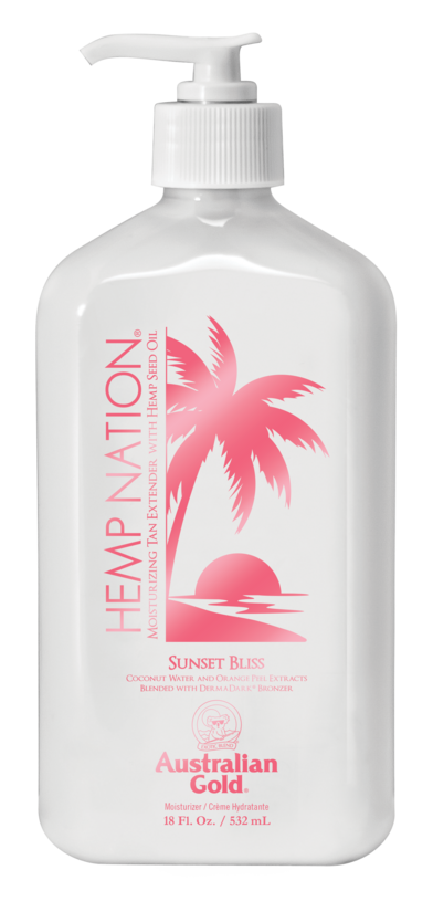 JAUNUMS! Australian Gold Hemp Nation SUNSET BLISS pēcsauļošanās/ikdienas mitrinošs losjons ar DermaDark bronzeriem