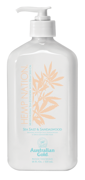 Australian Gold Hemp Nation Sea Salt & Sandalwood 535ml, intensīvi mitrinošs un iedegumu pastiprinošs pēcsauļošanās un ikdienas ādas mitrinātājs ar DermaDark bronzeriem