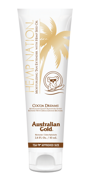 Australian Gold Hemp Nation TRAVEL SIZE Cocoa Dreams 83ml mitrinošs losjons ar DermaDark bronzeriem