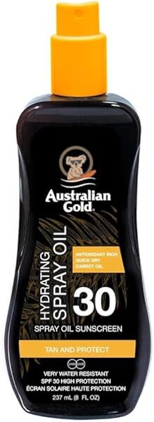 Australian Gold SPF30 Spray OIL, sauļošanās eļļa ar burkānu ekstraktiem
