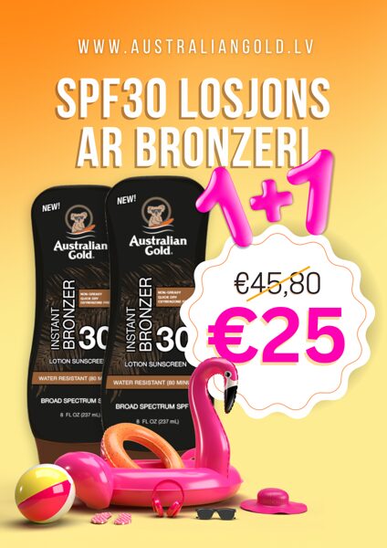 1+1 AG SPF30 losjons 237 ml ar bronzeri saules aizsarkrēms UVA/UVB