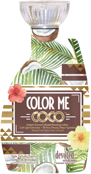 Devoted Creations Color Me Coco iedeguma pastiprinātājs ar dabīgiem bronzeriem un mīkstinošu kokosriekstu eļļu