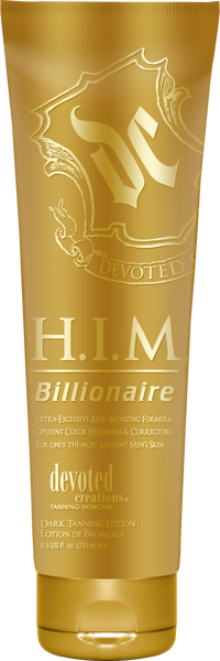 Devoted Creations H.I.M. Billionaire Iedeguma losjons ar DHA bronzeriem un ekskluzīvu maisījumu sejas ādas pilnveidošanai.