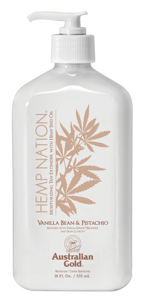JAUNUMS! Australian Gold Hemp Nation VANILLA BEAN&PISTACHIO pēcsauļošanās/ikdienas mitrinošs losjons ar DermaDark bronzeriem